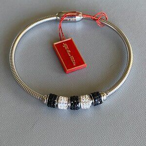 FAC Silver Tone Clear & Black Crystal Bracelet NWT​​​​​